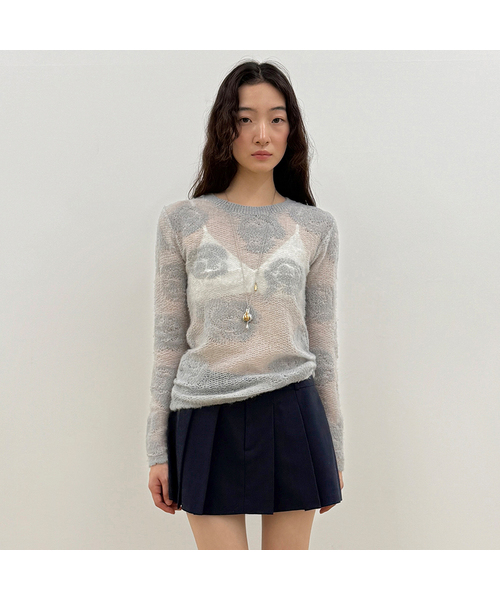 SINOON(シヌーン)の「Rose Artwork Long Sleeve Knit (Grey)(Tシャツ/カットソー・レディース・グレー・FREE)」の1枚目の写真