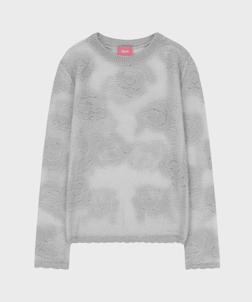 SINOON(シヌーン)の「Rose Artwork Long Sleeve Knit (Grey)(Tシャツ/カットソー・レディース・グレー・FREE)」の4枚目の写真