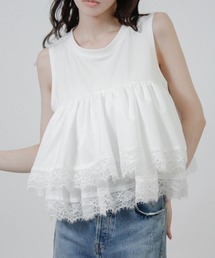 【SG】ティアードフリル レース ノースリーブTシャツ キャミソール タンクトップ
