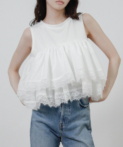 NYLAUS(ナイラス)の「【SG】ティアードフリル レース ノースリーブTシャツ キャミソール タンクトップ(キャミソール・レディース・ブラック/ブラウン/オフホワイト・M)」の5枚目の写真