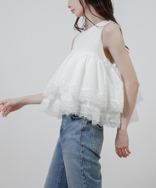 NYLAUS(ナイラス)の「【SG】ティアードフリル レース ノースリーブTシャツ キャミソール タンクトップ(キャミソール・レディース・ブラック/ブラウン/オフホワイト・M)」の6枚目の写真