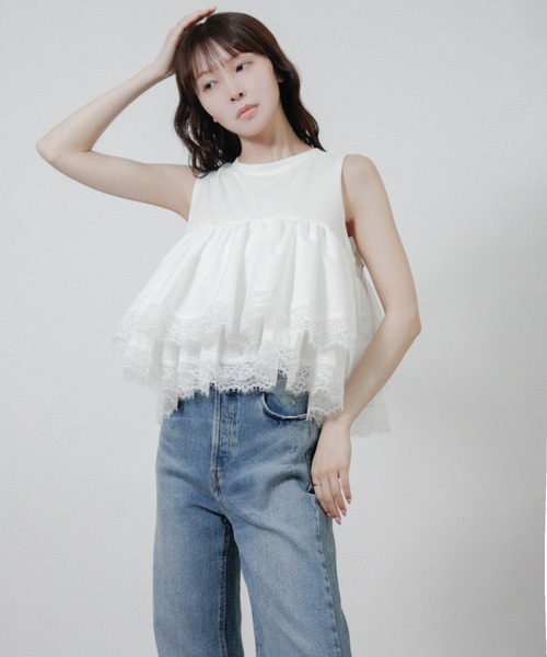NYLAUS(ナイラス)の「【SG】ティアードフリル レース ノースリーブTシャツ キャミソール タンクトップ(キャミソール・レディース・ブラック/ブラウン/オフホワイト・M)」の8枚目の写真