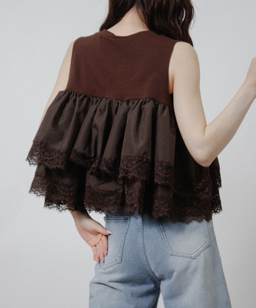 NYLAUS(ナイラス)の「【SG】ティアードフリル レース ノースリーブTシャツ キャミソール タンクトップ(キャミソール・レディース・ブラック/ブラウン/オフホワイト・M)」の16枚目の写真