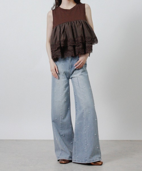 NYLAUS(ナイラス)の「【SG】ティアードフリル レース ノースリーブTシャツ キャミソール タンクトップ(キャミソール・レディース・ブラック/ブラウン/オフホワイト・M)」の18枚目の写真