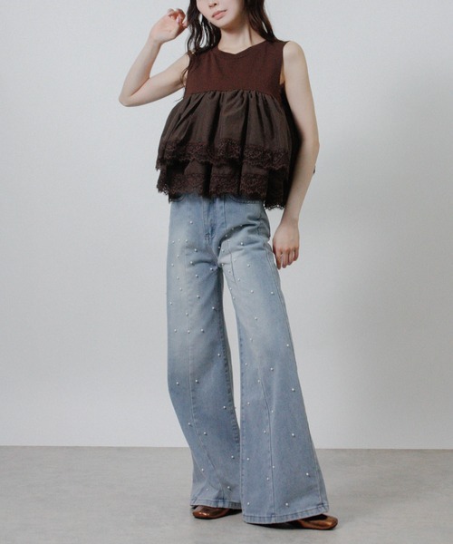NYLAUS(ナイラス)の「【SG】ティアードフリル レース ノースリーブTシャツ キャミソール タンクトップ(キャミソール・レディース・ブラック/ブラウン/オフホワイト・M)」の19枚目の写真