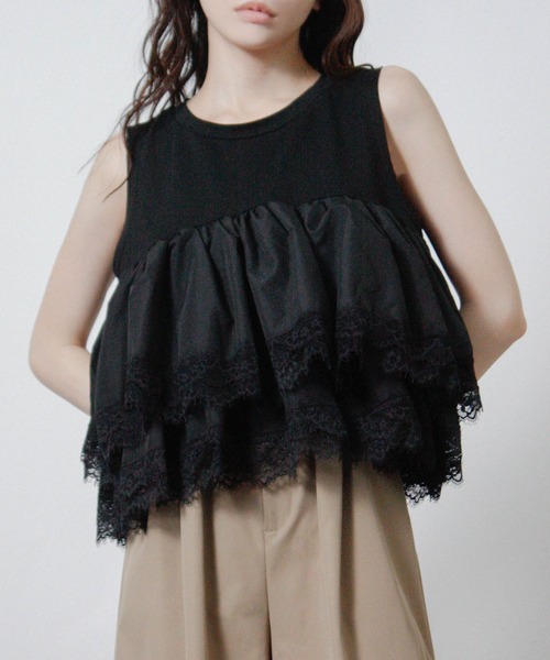 NYLAUS(ナイラス)の「【SG】ティアードフリル レース ノースリーブTシャツ キャミソール タンクトップ(キャミソール・レディース・ブラック/ブラウン/オフホワイト・M)」の20枚目の写真