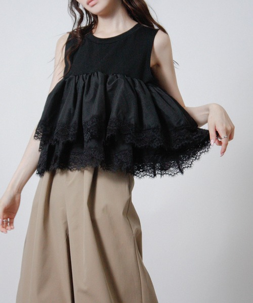 NYLAUS(ナイラス)の「【SG】ティアードフリル レース ノースリーブTシャツ キャミソール タンクトップ(キャミソール・レディース・ブラック/ブラウン/オフホワイト・M)」の21枚目の写真