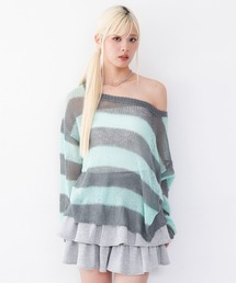 WEGO/【26年秋冬新作】モヘアタッチボーダーワンショルニット