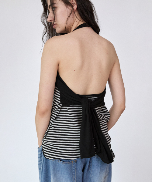 WHOLE PAPER(ホールペーパー)の「ストライプ シックスウェイ ROUJE PARIS トップ (ブラック)(Tシャツ/カットソー・レディース・ブラック・FREE)」の4枚目の写真