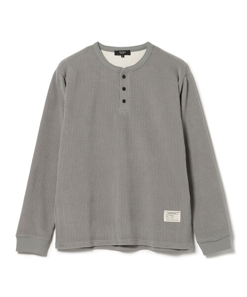 BEAMS HEART(ビームスハート)の「モールワッフル ヘンリーネック カットソー(Tシャツ/カットソー・メンズ・ブラック/グレー・L/M/S/XL)」の3枚目の写真