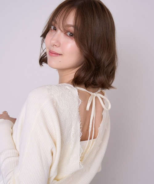 MISCH MASCH(ミッシュマッシュ)の「2026秋冬新作 レースカシュクールリブニット(ニット/セーター・レディース・ブラウン/ピンク/アイボリー・フリ-)」の2枚目の写真