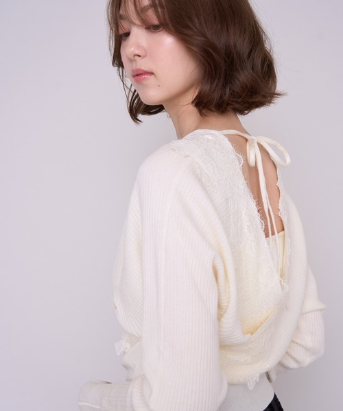 MISCH MASCH(ミッシュマッシュ)の「2026秋冬新作 レースカシュクールリブニット(ニット/セーター・レディース・ブラウン/ピンク/アイボリー・フリ-)」の14枚目の写真