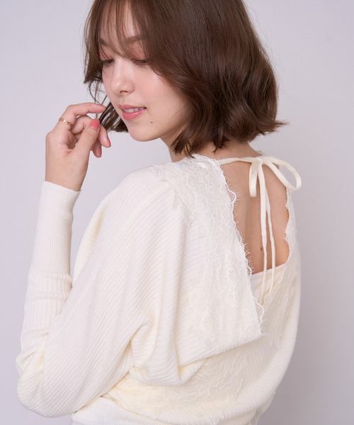 MISCH MASCH(ミッシュマッシュ)の「2026秋冬新作 レースカシュクールリブニット(ニット/セーター・レディース・ブラウン/ピンク/アイボリー・フリ-)」の12枚目の写真