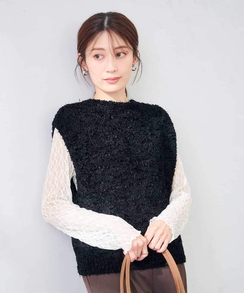 a.v.v(アーヴェヴェ)の「前後2WAY/意匠糸ニットベスト(ニット/セーター・レディース・チャコールグレー/ブラック・39)」の3枚目の写真