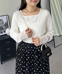 セール】デコルテスクエアネック長袖リブトップス（Tシャツ/カットソー