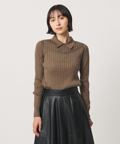 UNITED ARROWS(ユナイテッドアローズ)の「【別注】<SLOANE>ワイドリブ ポロニット(ニット/セーター・レディース・ブラウン系/ライトブルー・2)」の1枚目の写真