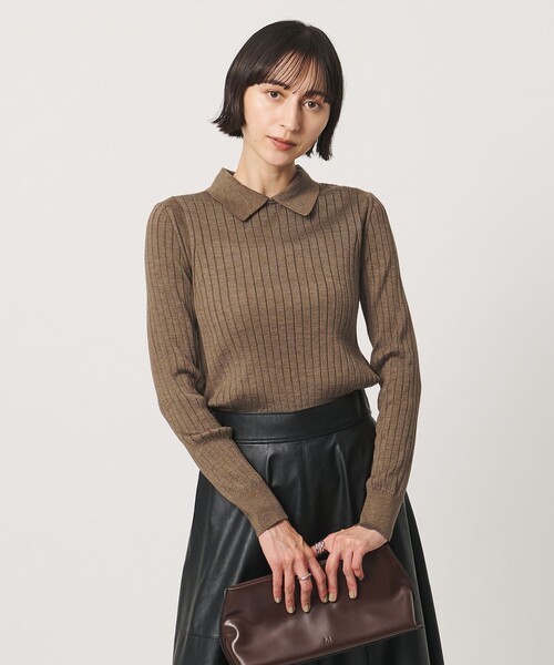 UNITED ARROWS(ユナイテッドアローズ)の「【別注】<SLOANE>ワイドリブ ポロニット(ニット/セーター・レディース・ブラウン系/ライトブルー・2)」の3枚目の写真