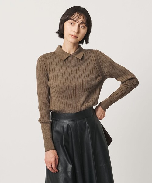 UNITED ARROWS(ユナイテッドアローズ)の「【別注】<SLOANE>ワイドリブ ポロニット(ニット/セーター・レディース・ブラウン系/ライトブルー・2)」の4枚目の写真