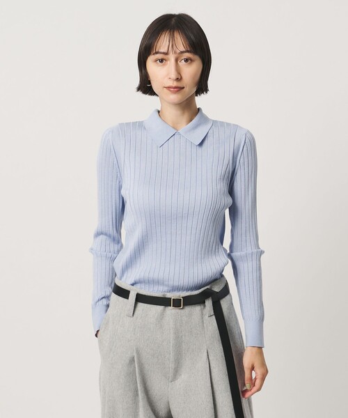 UNITED ARROWS(ユナイテッドアローズ)の「【別注】<SLOANE>ワイドリブ ポロニット(ニット/セーター・レディース・ブラウン系/ライトブルー・2)」の6枚目の写真