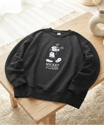 【DISNEY/ディズニー】ミッキーマウス　アップリケクルーネックスウェット(裏起毛) ユニセックス
