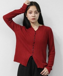 アシンメトリーボタンキーネックリブカーディガン ASYMMETRIC BUTTON KEYNECK RIBBED CARDIGAN