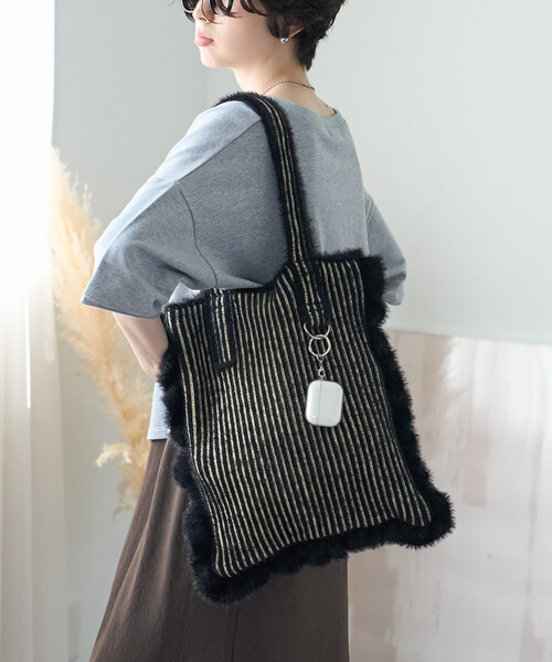 FREAK'S STORE（フリークスストア）の「FREAK'S STORE//フリークスストア シャギーニットフリルトート（トートバッグ・レディース・ブラック/ブラウン/ブルー・ONE SIZE）」の5枚目の写真