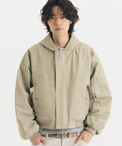 THEN OUR(デンアワー)の「フライトウォッシュドフードジャケット(ベージュ)(ブルゾン・メンズ・その他・MEDIUM/LARGE)」の1枚目の写真