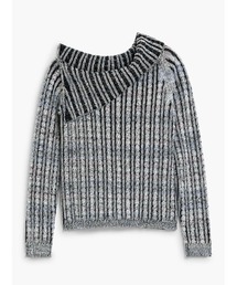 Contrast off-shoulder ribbed knit / コントラストオフショルダーリブニット
