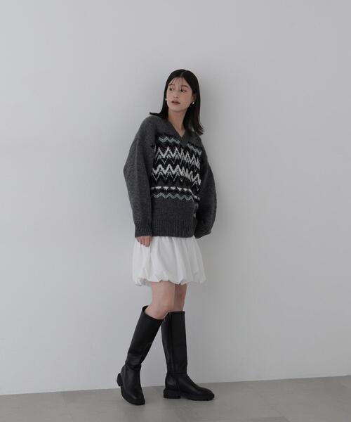 N.(N. Natural Beauty Basic)(エヌエヌナチュラルビューティーベーシック)の「ジオメトリックVネックニット(ニット/セーター・レディース・グレー系その他/ベージュ系その他・FREE)」の9枚目の写真