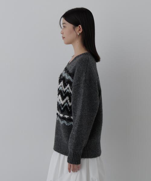 N.(N. Natural Beauty Basic)(エヌエヌナチュラルビューティーベーシック)の「ジオメトリックVネックニット(ニット/セーター・レディース・グレー系その他/ベージュ系その他・FREE)」の10枚目の写真