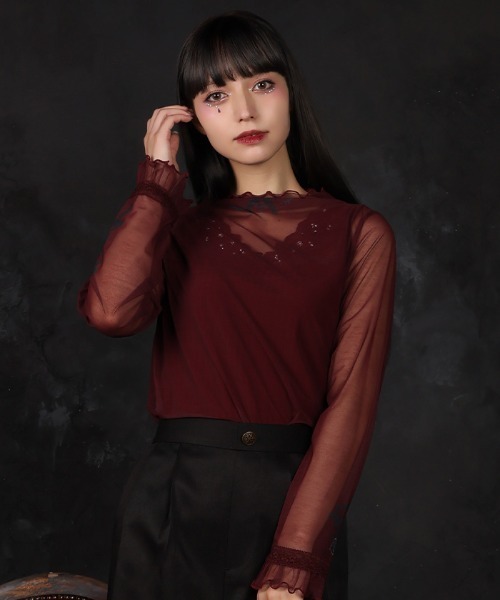 axes femme(アクシーズファム)の「PTシアー2WAYインナー(Tシャツ/カットソー・レディース・ワイン/ブラック・FREE)」の1枚目の写真