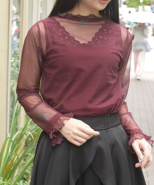 axes femme(アクシーズファム)の「PTシアー2WAYインナー(Tシャツ/カットソー・レディース・ワイン/ブラック・FREE)」の6枚目の写真