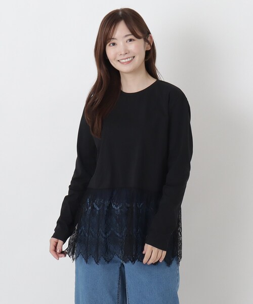 one'sterrace(ワンズテラス)の「裾レース切替 長袖プルオーバー(Tシャツ/カットソー・レディース・ブラック系8/アイボリー系8・02)」の2枚目の写真