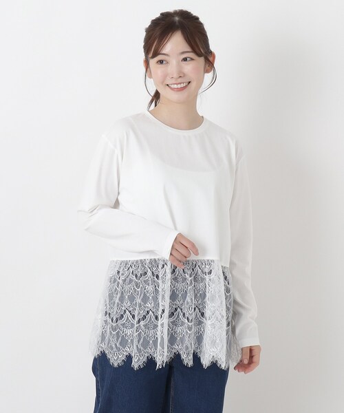 one'sterrace(ワンズテラス)の「裾レース切替 長袖プルオーバー(Tシャツ/カットソー・レディース・ブラック系8/アイボリー系8・02)」の1枚目の写真
