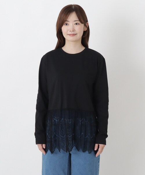 one'sterrace(ワンズテラス)の「裾レース切替 長袖プルオーバー(Tシャツ/カットソー・レディース・ブラック系8/アイボリー系8・02)」の3枚目の写真
