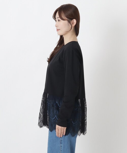 one'sterrace(ワンズテラス)の「裾レース切替 長袖プルオーバー(Tシャツ/カットソー・レディース・ブラック系8/アイボリー系8・02)」の4枚目の写真