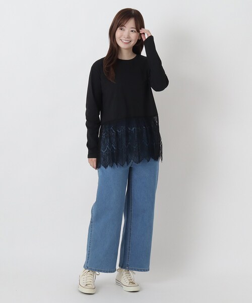 one'sterrace(ワンズテラス)の「裾レース切替 長袖プルオーバー(Tシャツ/カットソー・レディース・ブラック系8/アイボリー系8・02)」の13枚目の写真