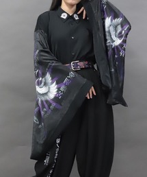 鶴プリント和袖シャツ
