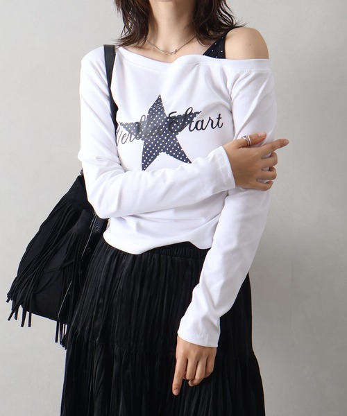 SpRay(スプレイ)の「スターモチーフオフショルロンT(Tシャツ/カットソー・レディース・ホワイト/ブラック/グレー・FREE)」の2枚目の写真