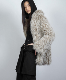 REVERSIBLE FAUX FUR LEATHER COAT BLACK