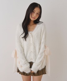 《あざと女っぽ★》シフォンリボンフェザーカーディガン