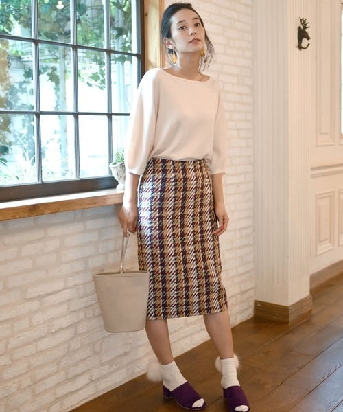 Khaju（カージュ）の「Khaju:チェックペンシルスカート◇（スカート・レディース・カーキ/ワイン・26/27）」の8枚目の写真