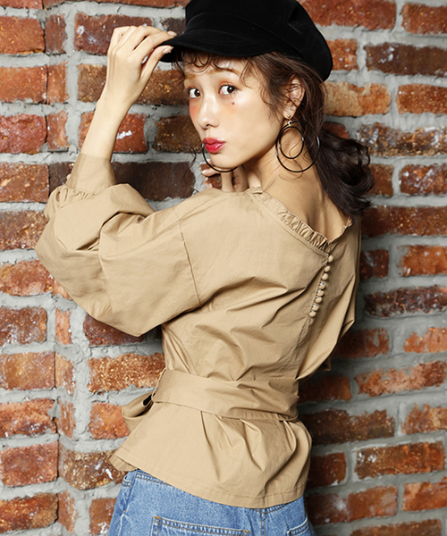 one after another NICE CLAUP（ワンアフターアナザーナイスクラップ）の「前リボンそでボリュームブラウス（シャツ/ブラウス・レディース・ブラウン系その他/チェック/オフホワイト/ピンク系その他・FREE）」の3枚目の写真