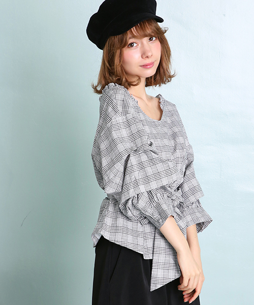 one after another NICE CLAUP（ワンアフターアナザーナイスクラップ）の「前リボンそでボリュームブラウス（シャツ/ブラウス・レディース・ブラウン系その他/チェック/オフホワイト/ピンク系その他・FREE）」の16枚目の写真
