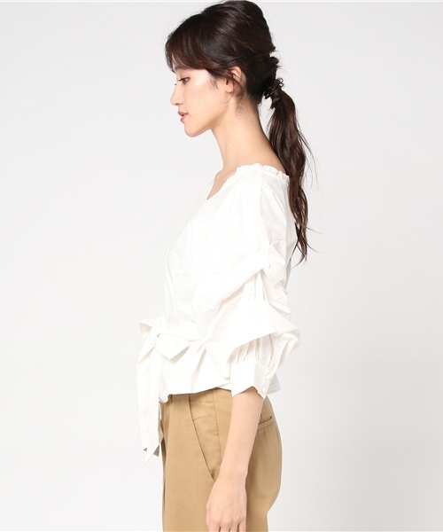 one after another NICE CLAUP（ワンアフターアナザーナイスクラップ）の「前リボンそでボリュームブラウス（シャツ/ブラウス・レディース・ブラウン系その他/チェック/オフホワイト/ピンク系その他・FREE）」の6枚目の写真