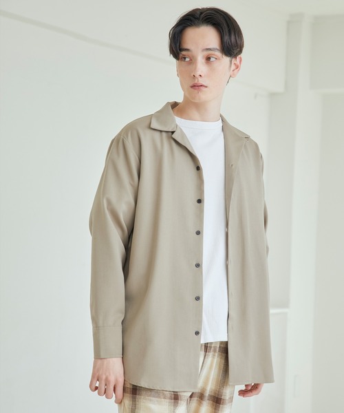 MONO-MART(モノマート)の「TRストレッチスーツ地L/Sオープンカラーシャツ(MONO-MART)(シャツ/ブラウス・メンズ・チャコールグレー/ブラック/ベージュ/パープル/ネイビー/キャメル/ベージュ系その他/モカ/グレー/ブラウン/ブラウン系その他/ベージュ系その他2/グレー系その他/ブルー系その他・FREE)」の8枚目の写真