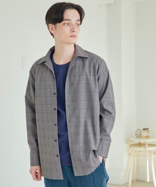 MONO-MART(モノマート)の「TRストレッチスーツ地L/Sオープンカラーシャツ(MONO-MART)(シャツ/ブラウス・メンズ・チャコールグレー/ブラック/ベージュ/パープル/ネイビー/キャメル/ベージュ系その他/モカ/グレー/ブラウン/ブラウン系その他/ベージュ系その他2/グレー系その他/ブルー系その他・FREE)」の4枚目の写真