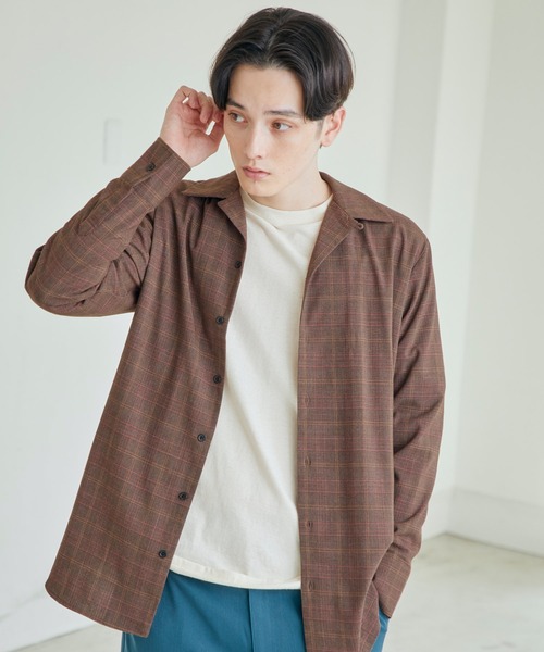 MONO-MART(モノマート)の「TRストレッチスーツ地L/Sオープンカラーシャツ(MONO-MART)(シャツ/ブラウス・メンズ・チャコールグレー/ブラック/ベージュ/パープル/ネイビー/キャメル/ベージュ系その他/モカ/グレー/ブラウン/ブラウン系その他/ベージュ系その他2/グレー系その他/ブルー系その他・FREE)」の7枚目の写真