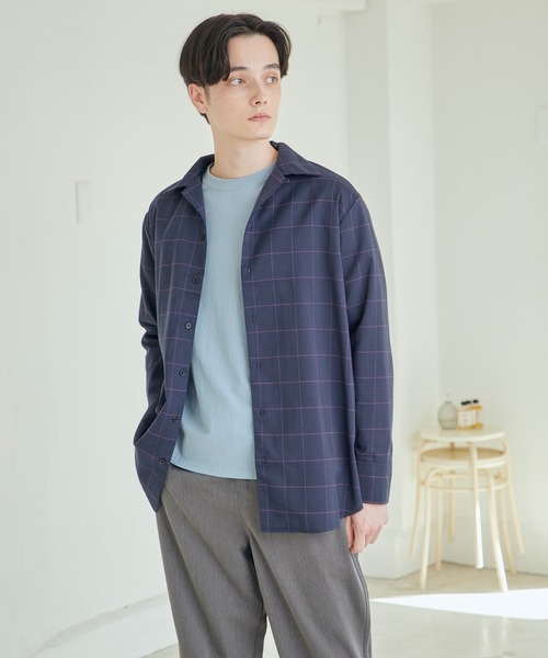 MONO-MART(モノマート)の「TRストレッチスーツ地L/Sオープンカラーシャツ(MONO-MART)(シャツ/ブラウス・メンズ・チャコールグレー/ブラック/ベージュ/パープル/ネイビー/キャメル/ベージュ系その他/モカ/グレー/ブラウン/ブラウン系その他/ベージュ系その他2/グレー系その他/ブルー系その他・FREE)」の12枚目の写真