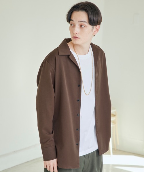 MONO-MART(モノマート)の「TRストレッチスーツ地L/Sオープンカラーシャツ(MONO-MART)(シャツ/ブラウス・メンズ・チャコールグレー/ブラック/ベージュ/パープル/ネイビー/キャメル/ベージュ系その他/モカ/グレー/ブラウン/ブラウン系その他/ベージュ系その他2/グレー系その他/ブルー系その他・FREE)」の5枚目の写真